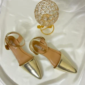 Gold Metallic Pointed-Toe Heels with Ankle Strap | Women's Party Heels