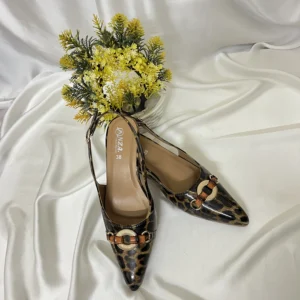 Leopard Print Slingback Mid-Heel Shoes | Women's Pointed-Toe Heels