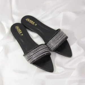 Black Sparkle Slip-On Slippers for Women | Evening & Casual Wear