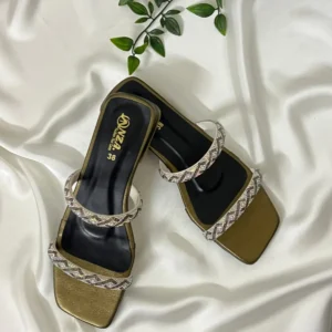 Copper Dual-Strap Embellished Flat Slippers | Festive & Everyday Wear