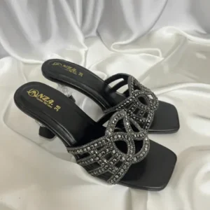 Luxe Black Rhinestone Heeled Sandal | Women's Glamour Party Heels