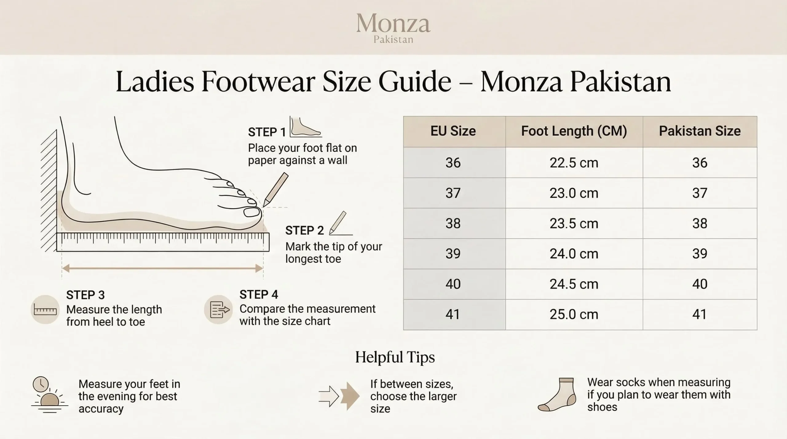 Monza Pakistan Size Guide